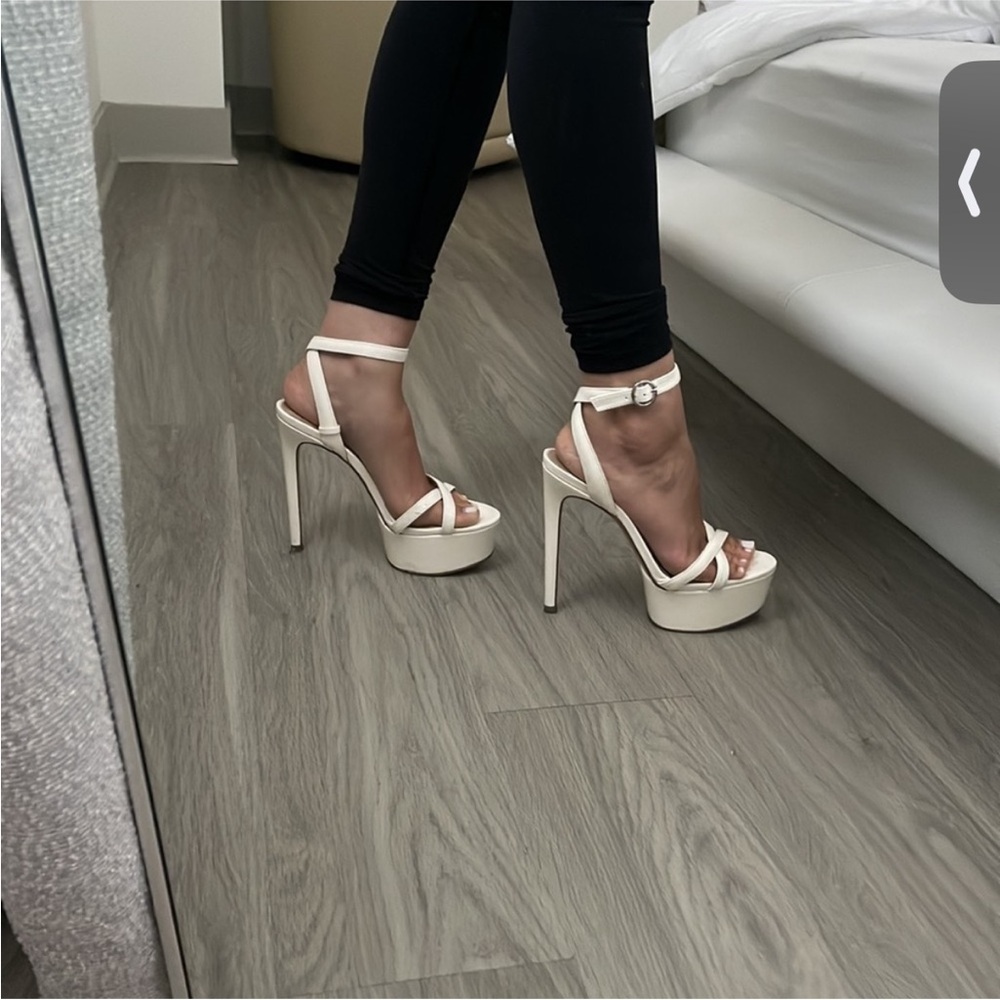 Steve Madden Ivory Platform Stiletto Sandals with Ankle Strap
